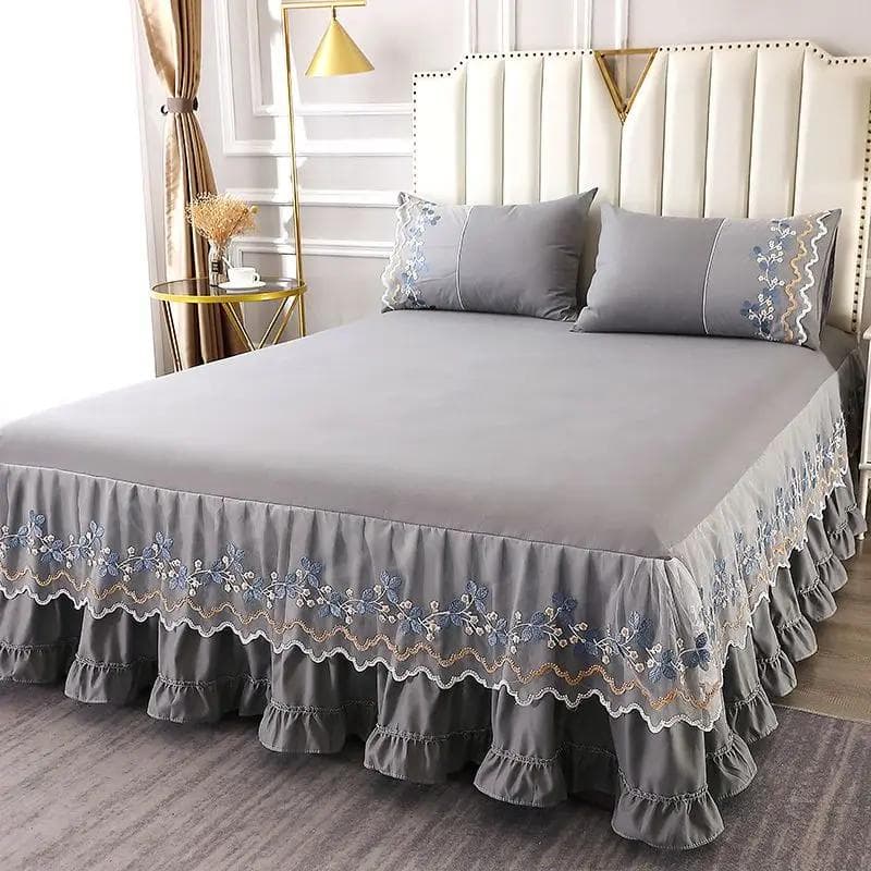 Solid Lace Embroidered Bedspread Mattress Protective Cover Polyester Bed Skirt Anti Slip and Dustproof Flounce Edge Bedsheet 200x220cm bed skirt
