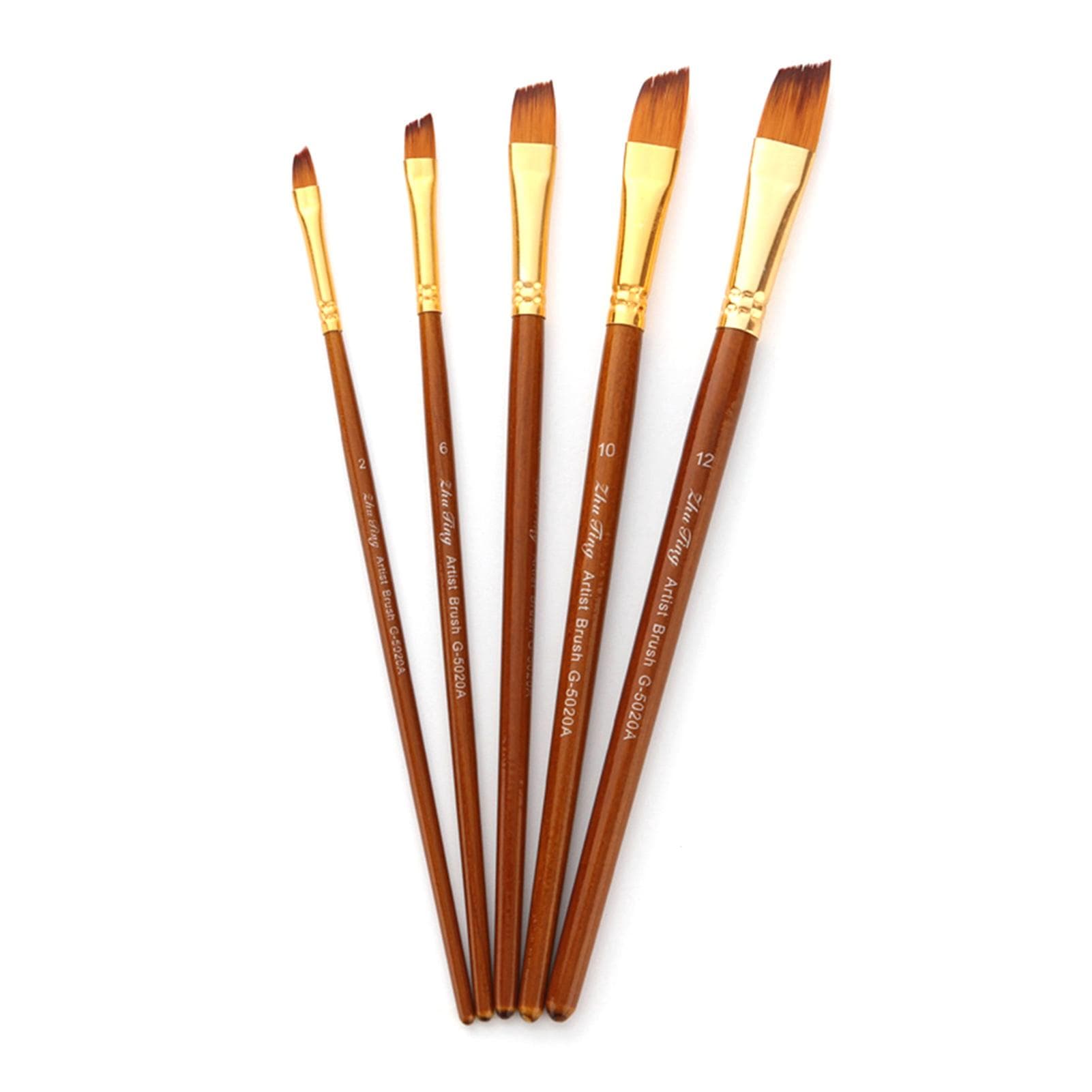 5pcs Paint Brushes Set Kit Round Pointed Tip Brushes with Nylon Hair for Artist Acrylic Aquarelle Angular brown