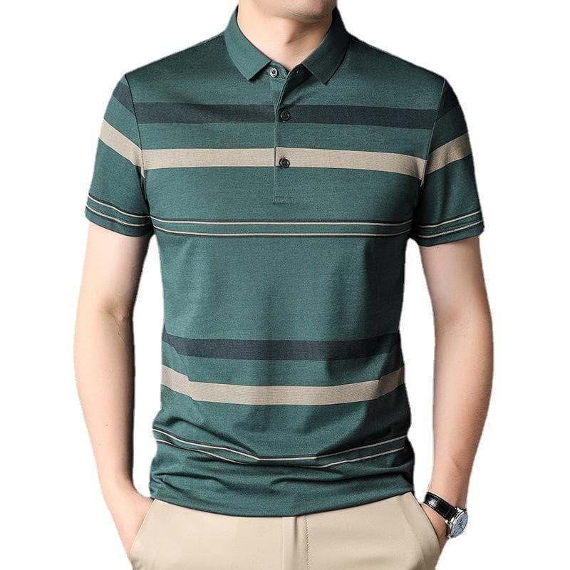 Summer New Men's Youth Breathable Striped Fashion Short-sleeved Cotton T-shirt POLO Shirt XXXL