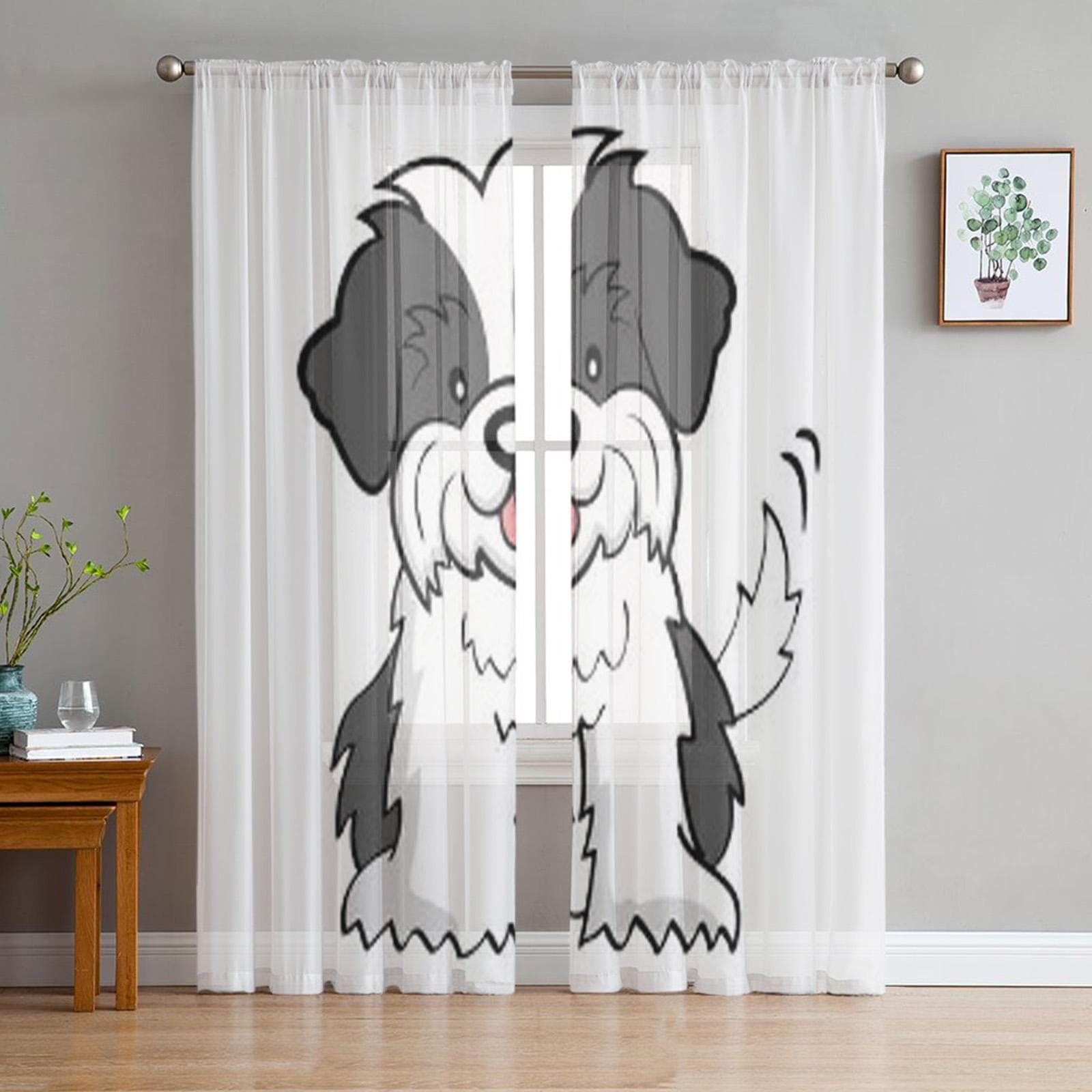 Puppy Cut Shih Tzu Isolated Sheer Curtain For Living Room Bedroom Voile Curtains For Window Organza Curtains Party Tulle Drapes 135W x 114H(cm)