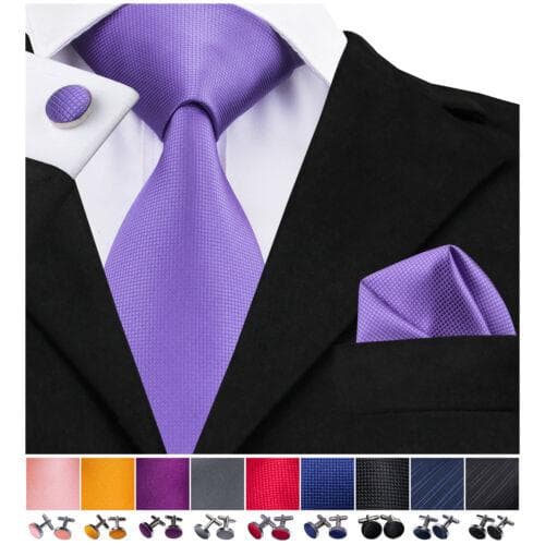 198 Colors Mens Silk Tie Black Blue Red Necktie Hanky Cufflinks Wedding 3PCS Set N-0416