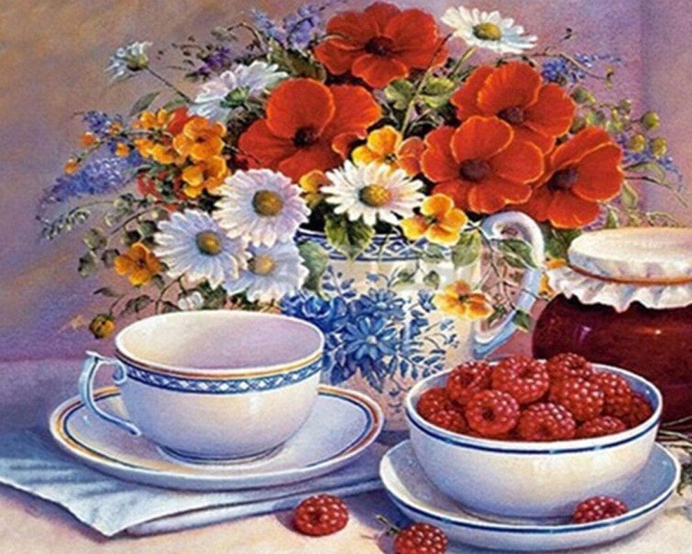 Diamond Painting Full Drill Cross Stitch Table Flower Plate Diamond Embroidery Rhinestone Home Decor 20X30CM