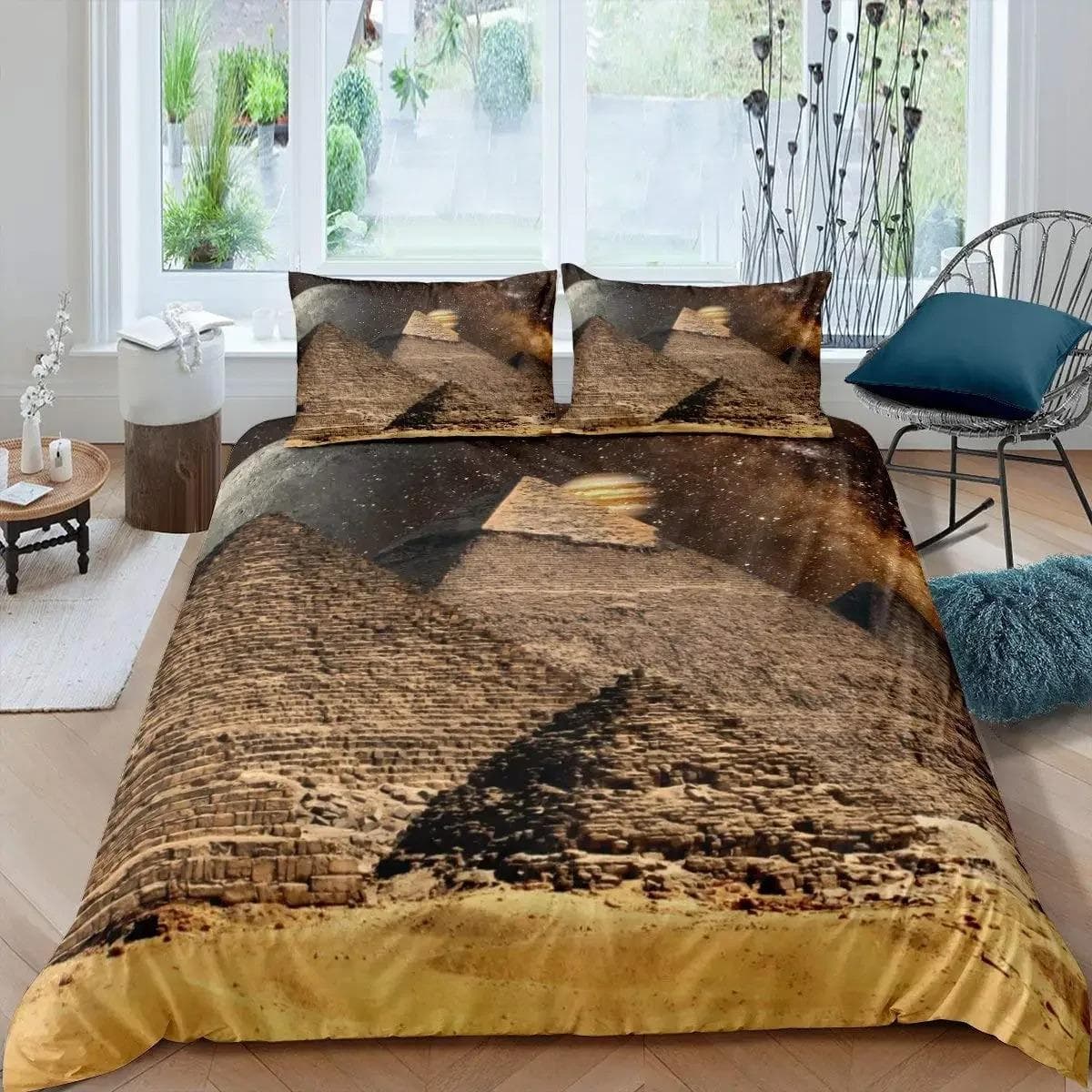 Ancient Egyptian Pyramids Bedding Set Classical Architecture Duvet Cover Bedclothes King Twin Queen Double Polyester Quilt Cover 155x215cm 3pcs