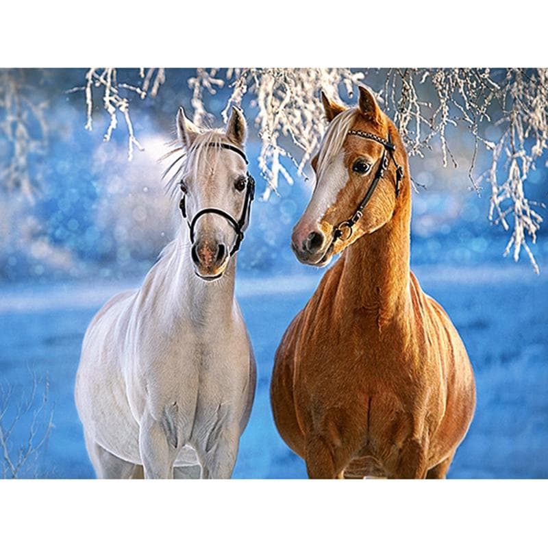 5D DIY Diamond Embroidery Snow Two Horse Diamond Painting Cross Stitch Rhinestone Home Decoration 20X30CM