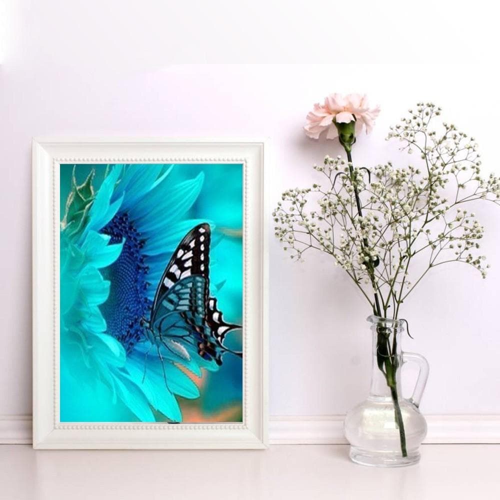 Diamond Painting Blue Butterfly Rhinestone Mosaic Diamond Embroidery Flower Cross Stitch Home Decor 20X30CM