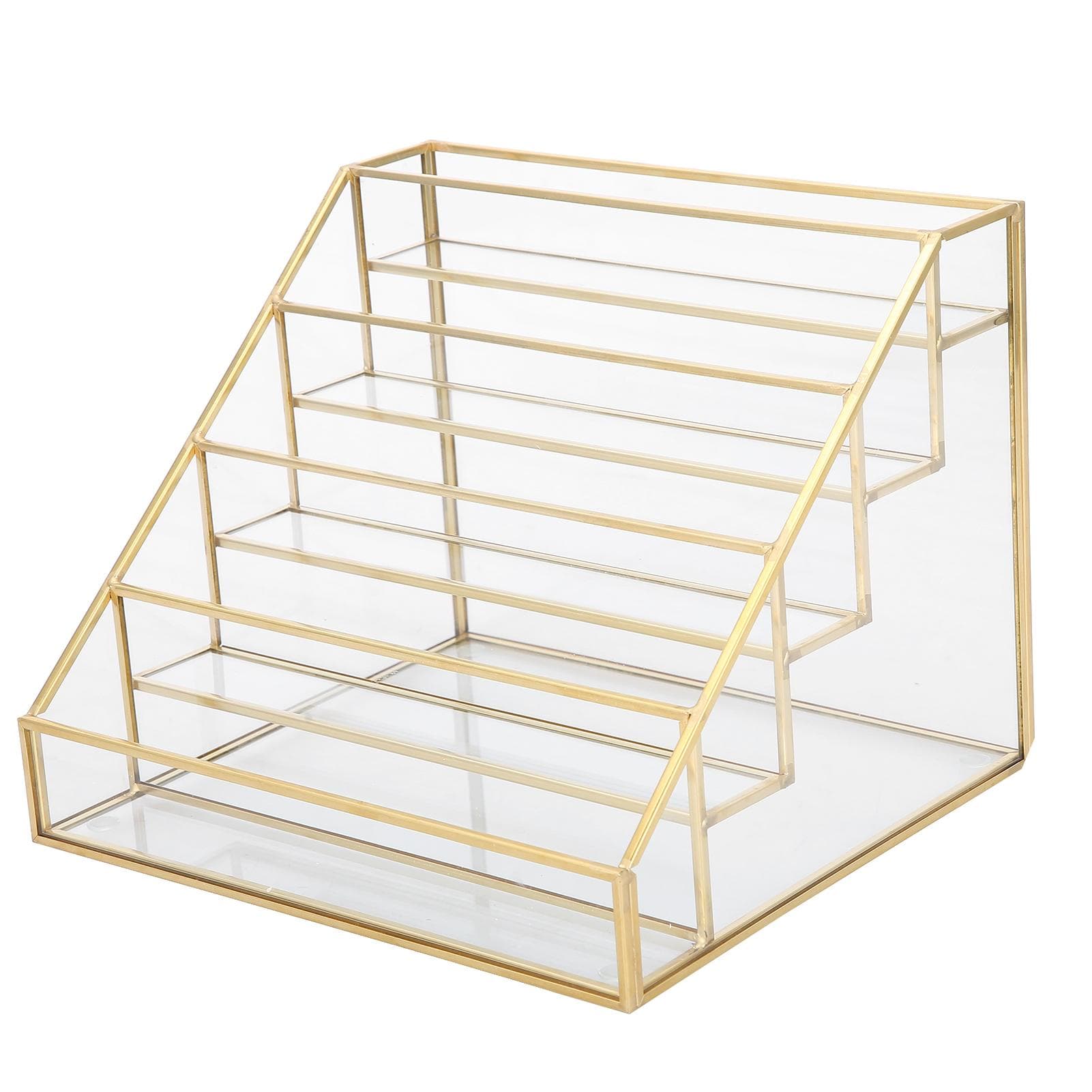Nail Polish Display Rack Multi Layer Desk Shelf Glass Copper Lipstick Display Holder(L ) Small