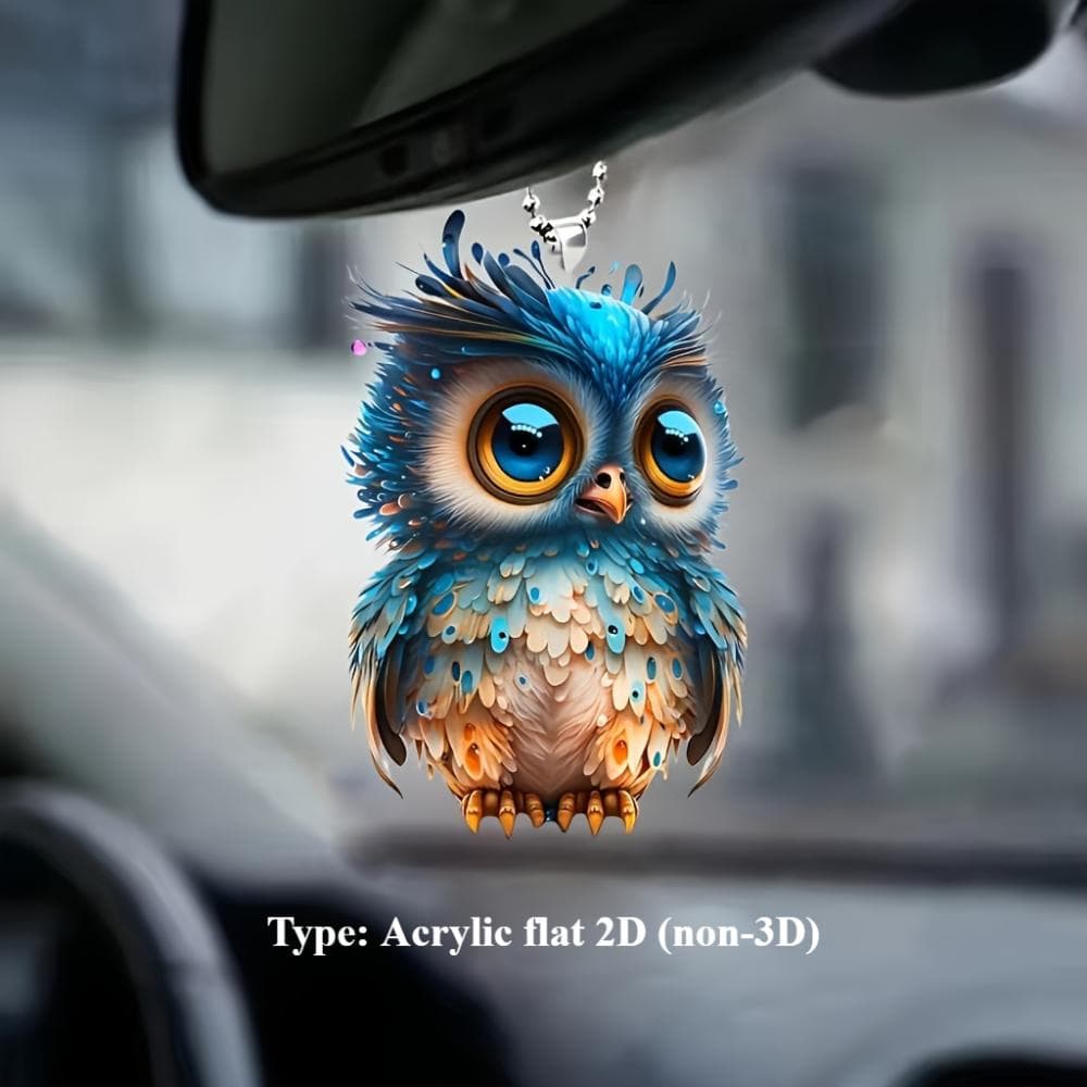 Cute Owl 2D Flat Acrylic Car Keychain Accessories Pendant, Car Rearview Mirror Pendant, Bag and Kitchen Home Pendant, Exquisite Gifts