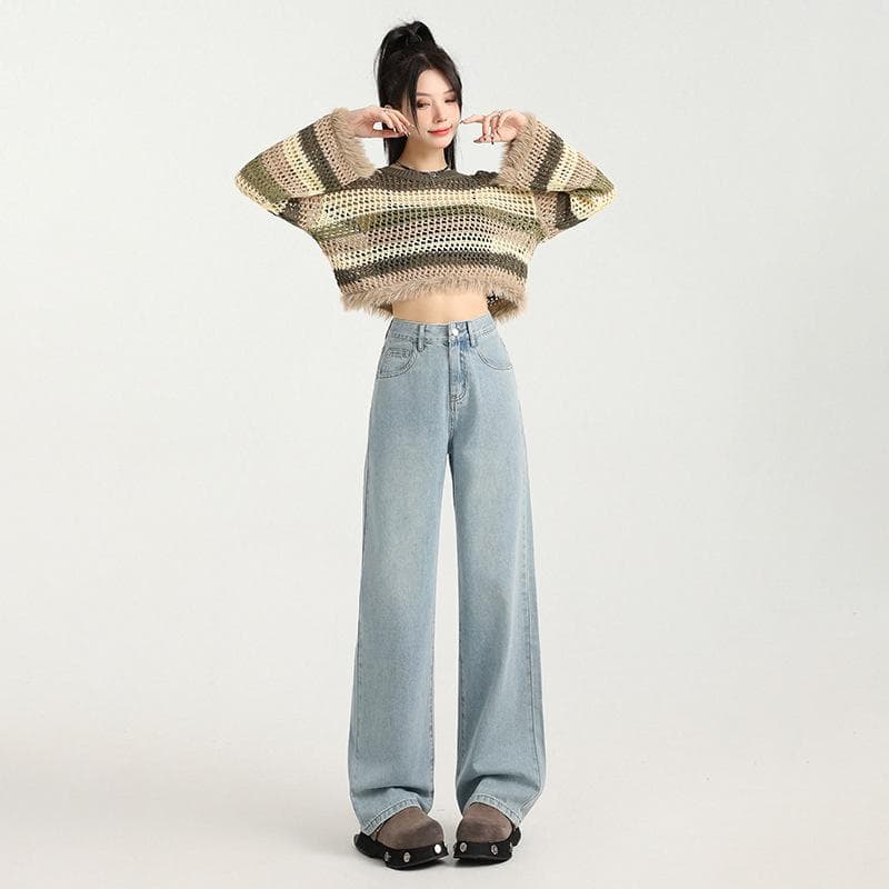 Wide-leg jeans women's spring and autumn regular winter velvet narrow version loose high-waisted wide-leg pants women's spring look thin 2XL