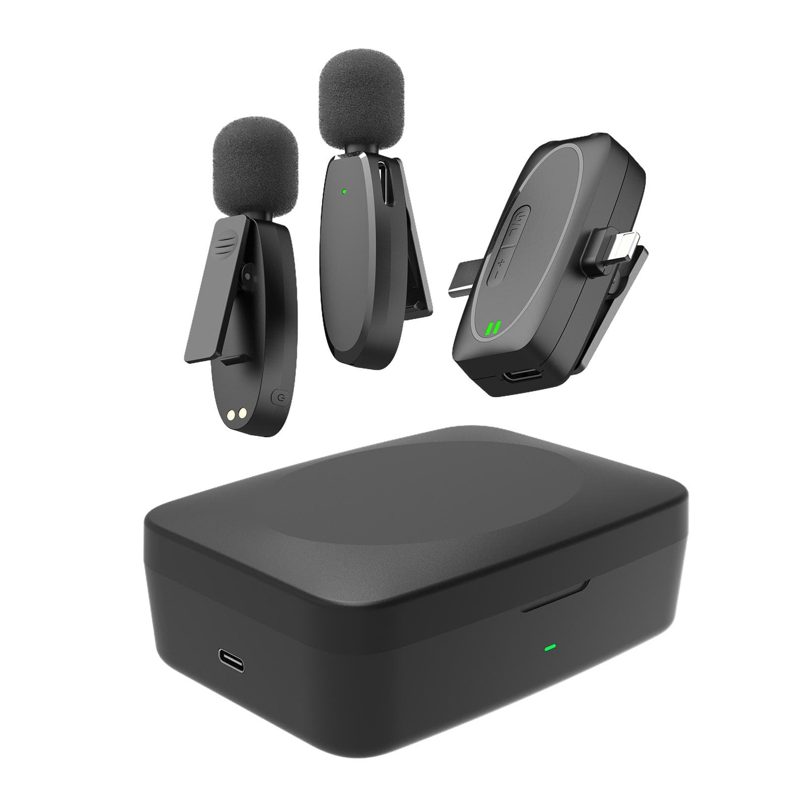 One-Trigger-Two 2.4G Wireless Microphone System Clip-on Microphone for Phone Omnidirectional Mini black
