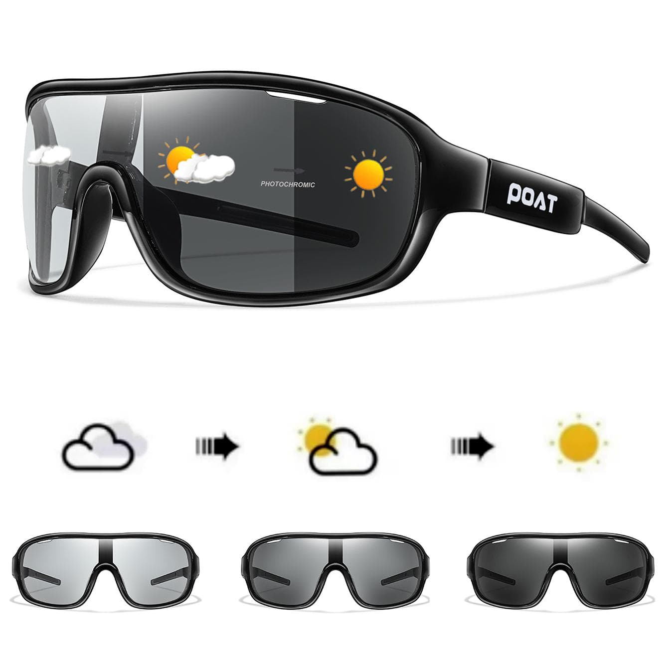 POAT Photochromic Sunglasses for Men Women Outdoor Sports Cycling Windproof Goggles UV Protection