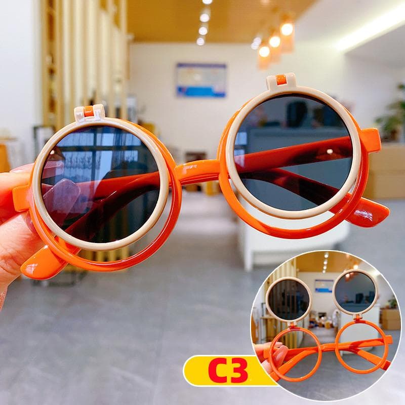 Kids Flip Frame Sunglasses UV400 Protection Cartoon Sunshade Eyewear for Boys Girls Summer Beach Party Favor Age 0 -10