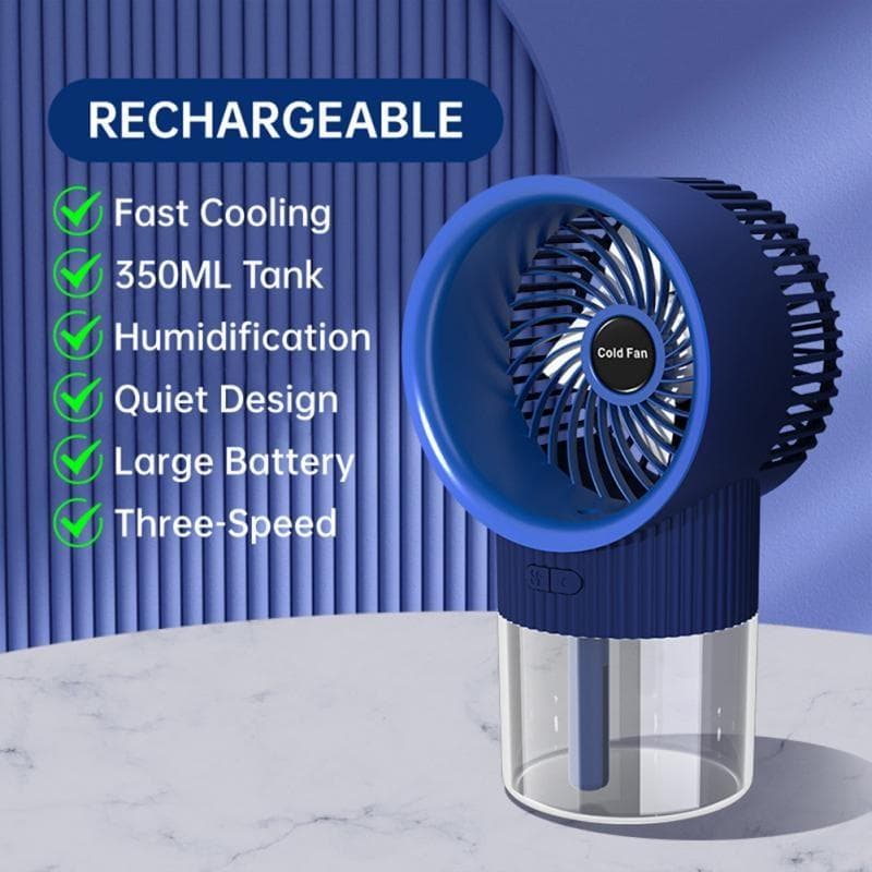 Portable Air Conditioner Cooling Fan USB Rechargeable Electric Fans Air Cooler Spray Humidifier Fan Air Circulating Fans Home rechargeable blue