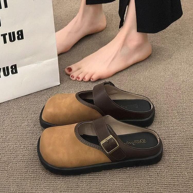 Women Baotou Slippers Casual Boken Wear Flat Bottom Half Pack Couple Large Size Cork Slippers Half Drag 35 coffee