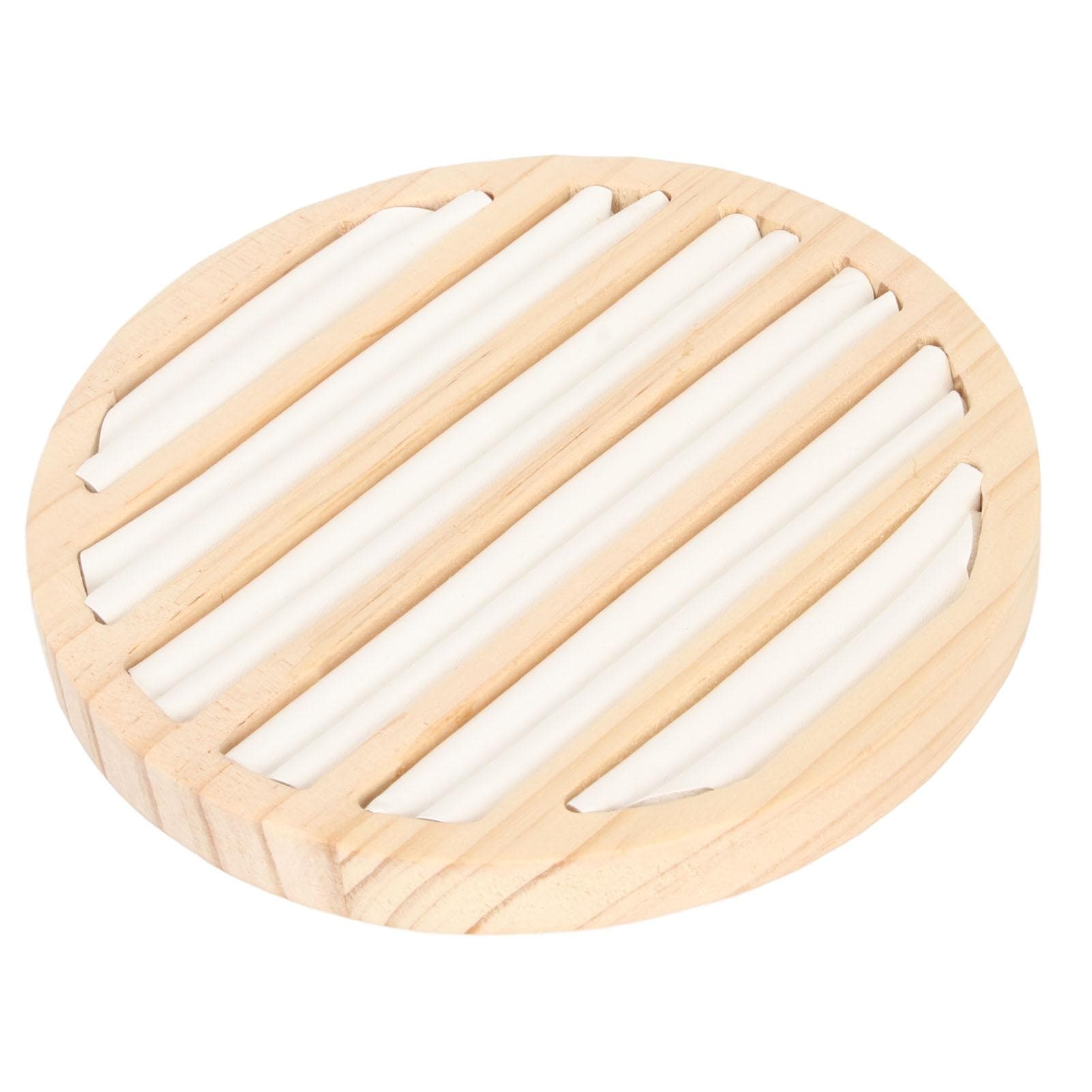 Ring Tray Round 6 Slots Solid Wood Scratch Proof Multi Purpose Ring Earring Jewelry Organizer White