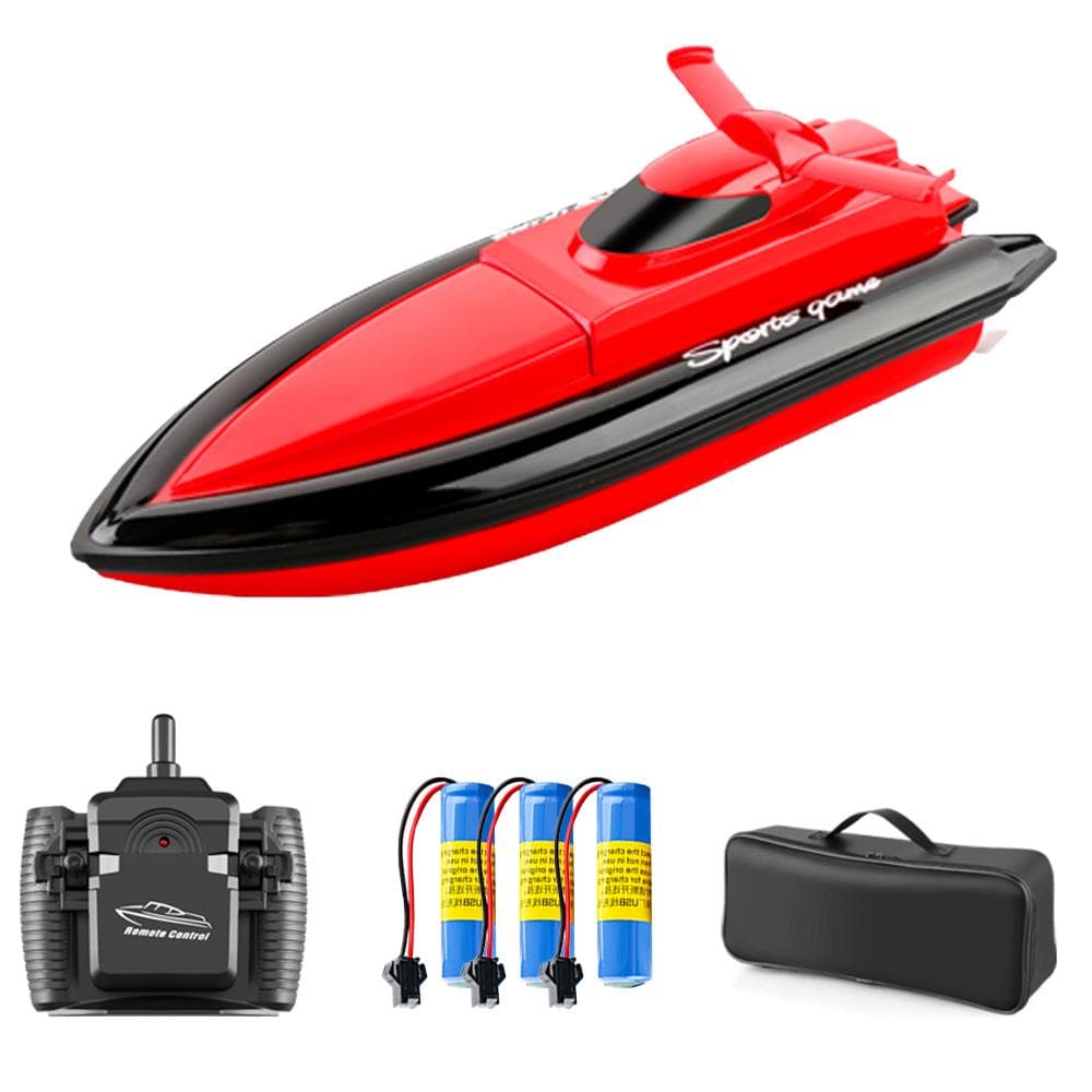 800 Remote Control Boats 2.4G 20km/h RC Boat RC Toy Gift for Kids Adults Boys Girls with Bag 3 red-3 battery