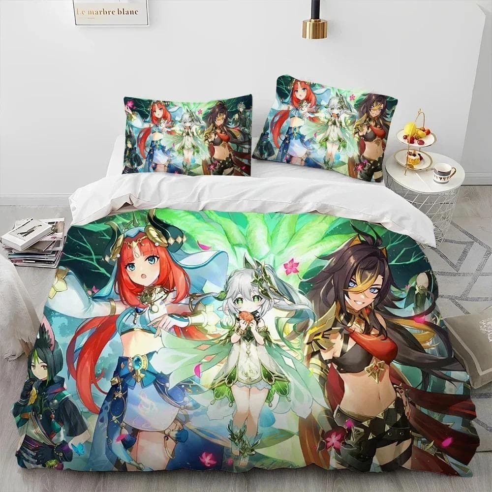Anime Genshin Impact Game Bedding Set Duvet Cover Bed Set Quilt Cover Pillowcase Comforter king Queen Size Boys Adult Bedding 70x133cm 2pcs