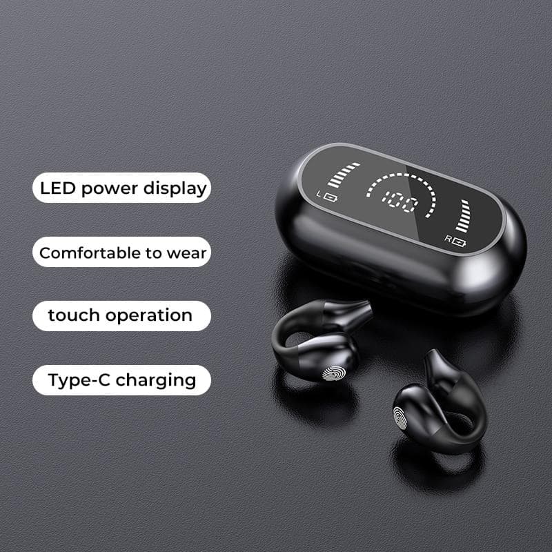 NEW Bone Conduction Earphone Bluetooth 5.2 Ear Clip on Ear Earring Wireless Headphones Sports Headsets Ear Hook with Mic 1pc black