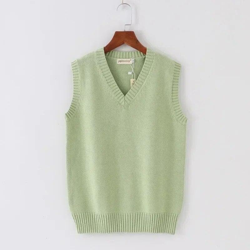 Solid Knitted Sweater Vest Women Fashion V-neck Office Lady Knitwears Autumn And Winter Sleeveless Women Vests Sweaters 29875 M orion