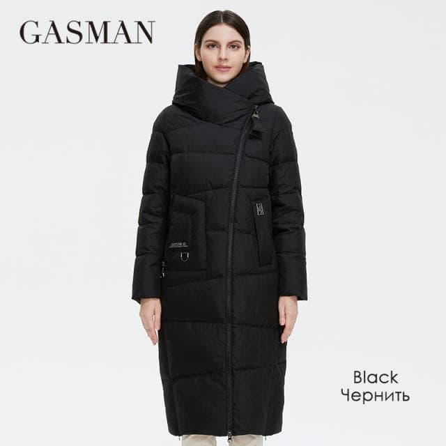 GASMAN 2021 New Winter Down Jacket Women Long Thick Coat Hooded Puffer Warm Female Brand Cotton Clothes Elegant Retro Parka 8197 M black