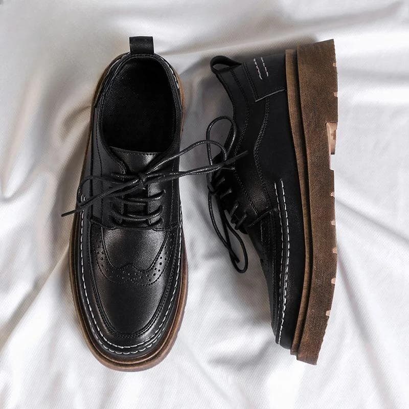 Male Casual Shoe Round Toe Brogue Men's Leather Shoes Common Classic Original New In 2024 New Arrivals Comfortable Adults 44