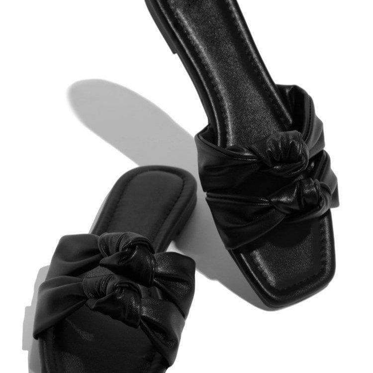 Summer Women Sandals Outdoor Plus Size 43 Open Toe Flat Slippers Women Square Head Bow Beach Women Shoes 36 black
