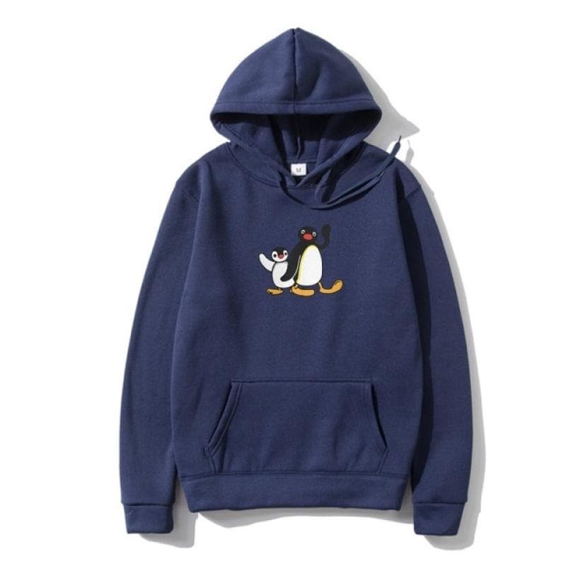 Pingu Men's Pullover Penguin Series Cartoon Meme Kids Retro Cute Funny Funny Hoody Camisas Hoodie Pullover Premium Cotton M navy blue