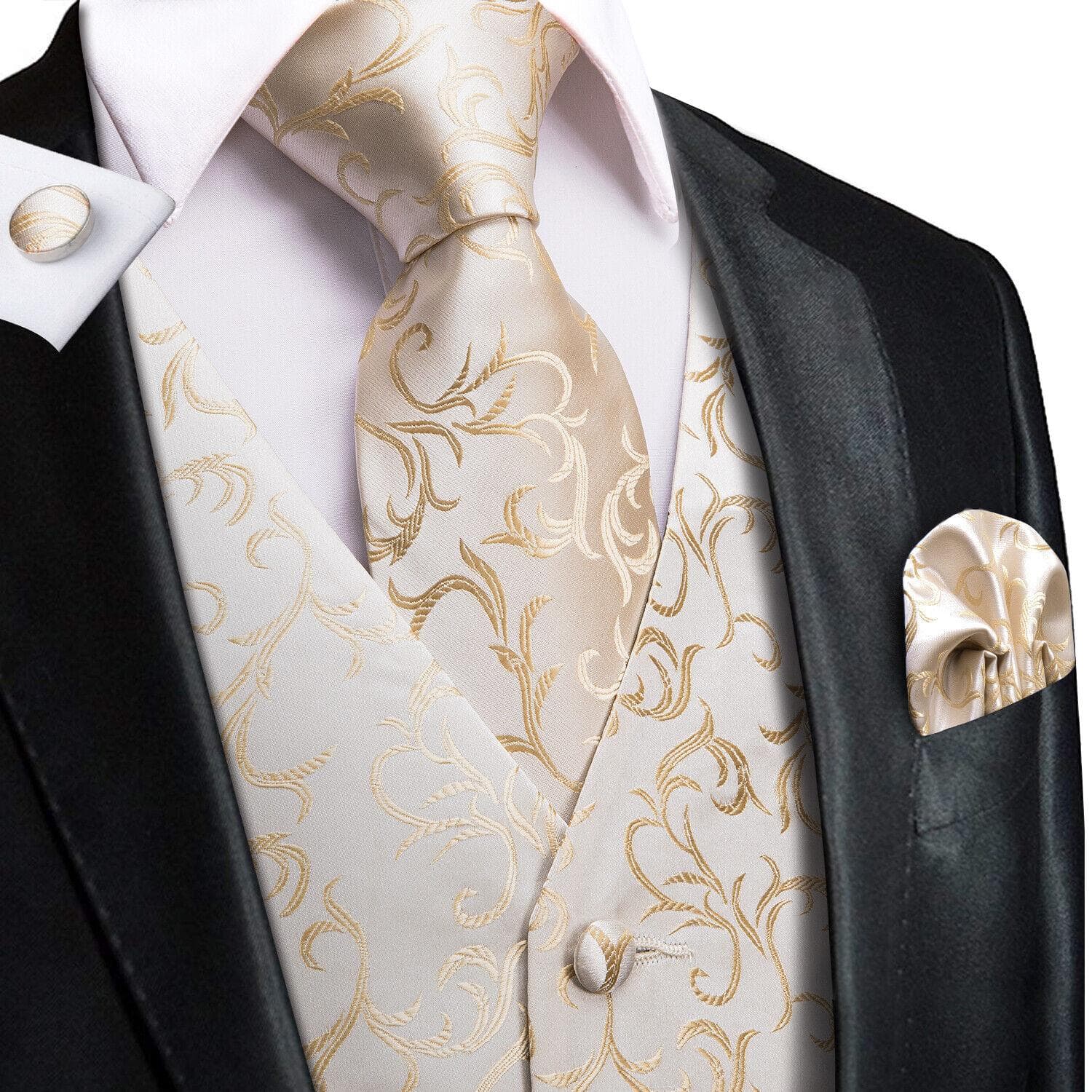 Hi-Tie Tuxedo waistcoat for Men Suit Vest Necktie Handkerchief Cufflinks Set for Wedding Business M