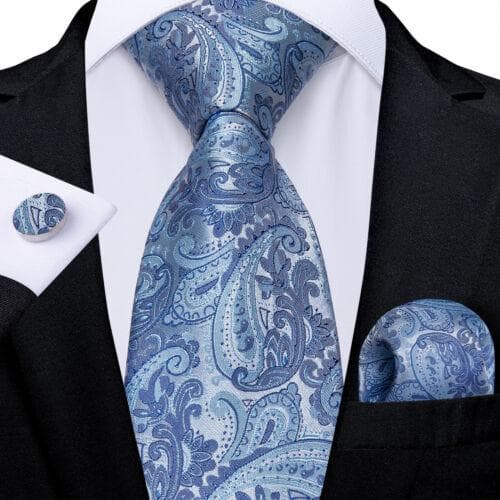 DiBanGu Mens Silk Necktie Set Striped Paisley Solid Tie Pocket Square Cufflinks N-7493