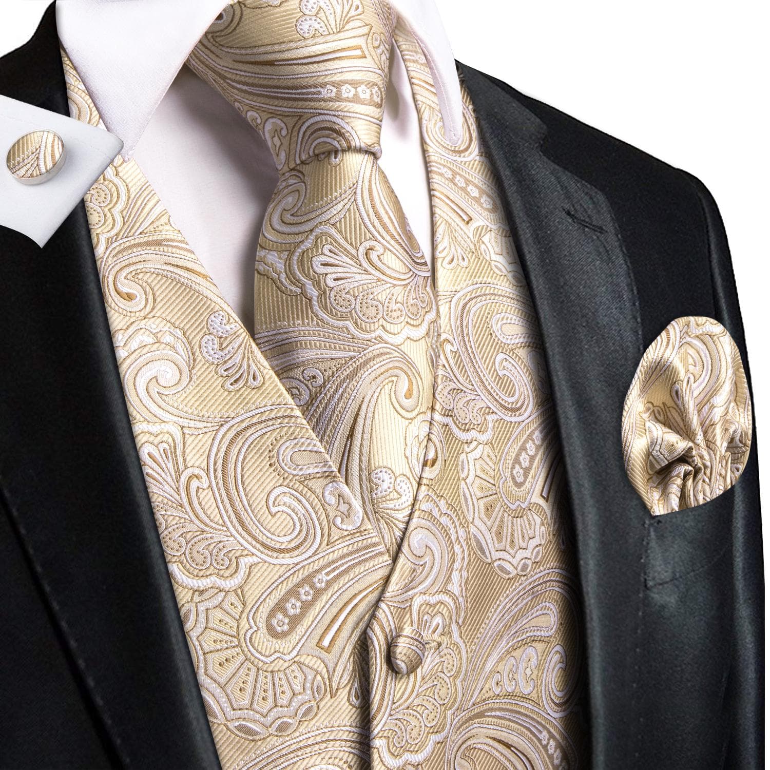 Hi-Tie Tuxedo waistcoat for Men Suit Vest Necktie Handkerchief Cufflinks Set for Wedding Business S
