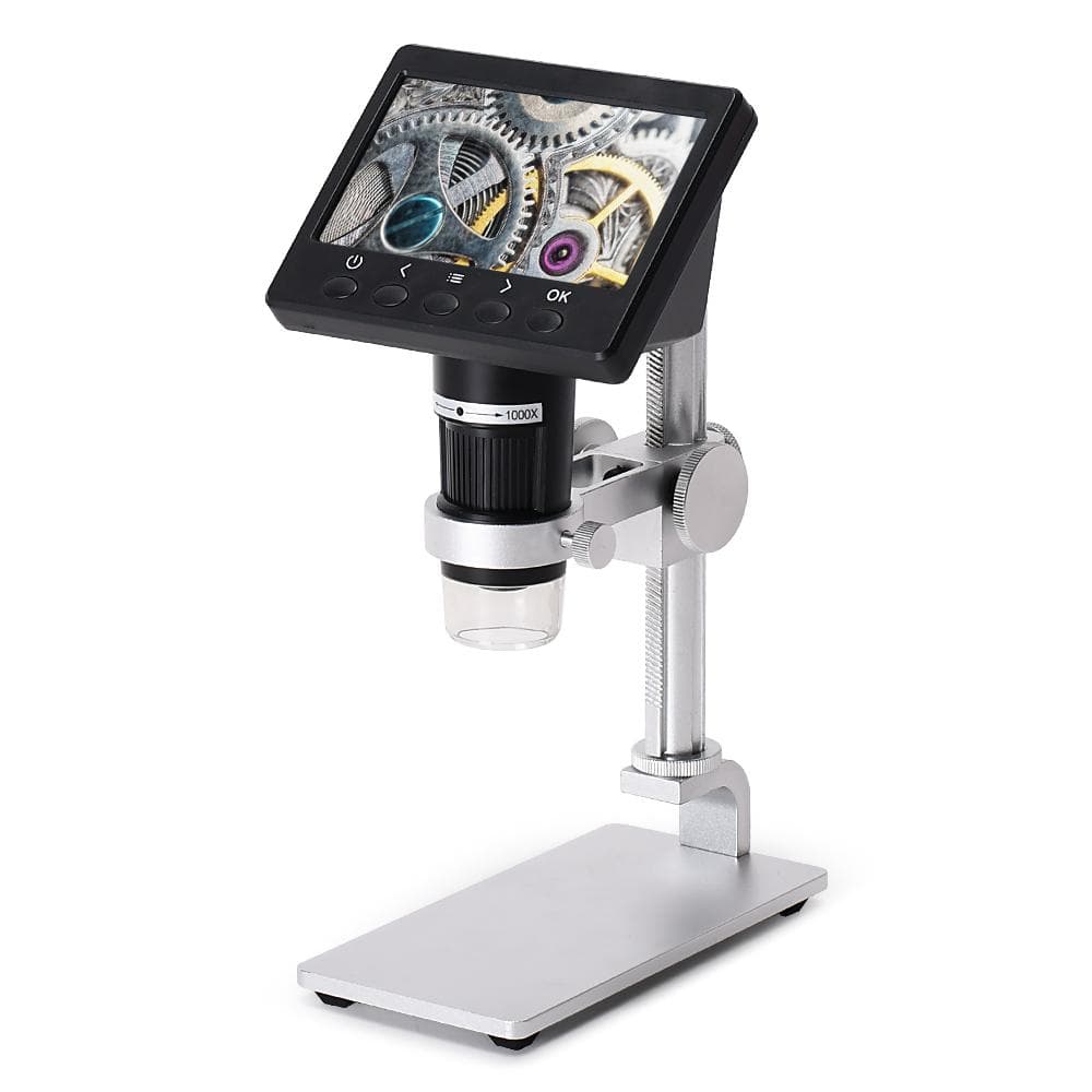 4.3 Inch Display 1000X Digital Microscope Photo Video Taking with 8 Adjustable LED Lights Lifting EU Plug white