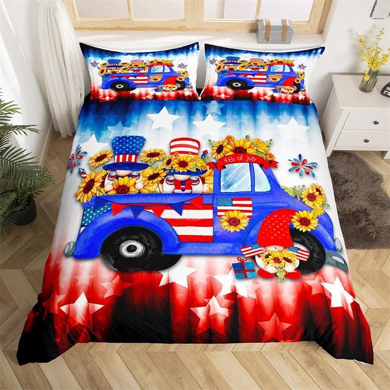 Kids Cartoon Bee Gnomes Duvet Cover King Size White Daisy Floral Bedding Set Cute Honey Bee Comforter Cover For Boys Girls Room EU single(135x200cm)