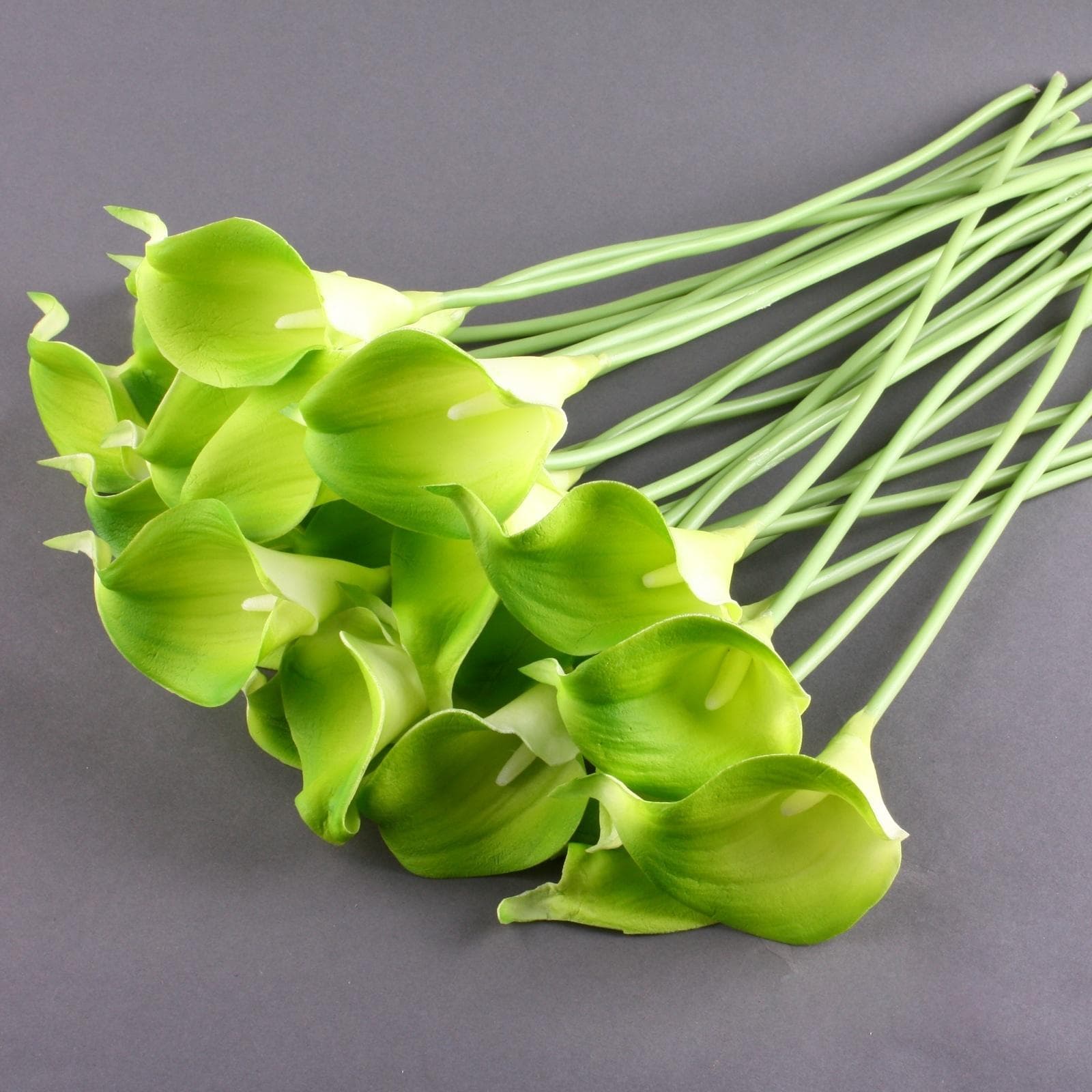 Pack of 10 Fake Flowers Simulation Flowers Calla Lily Bridal Wedding Bouquet Head Latex Real Touch Flower Bouquets Home Party Decor 10pcs green