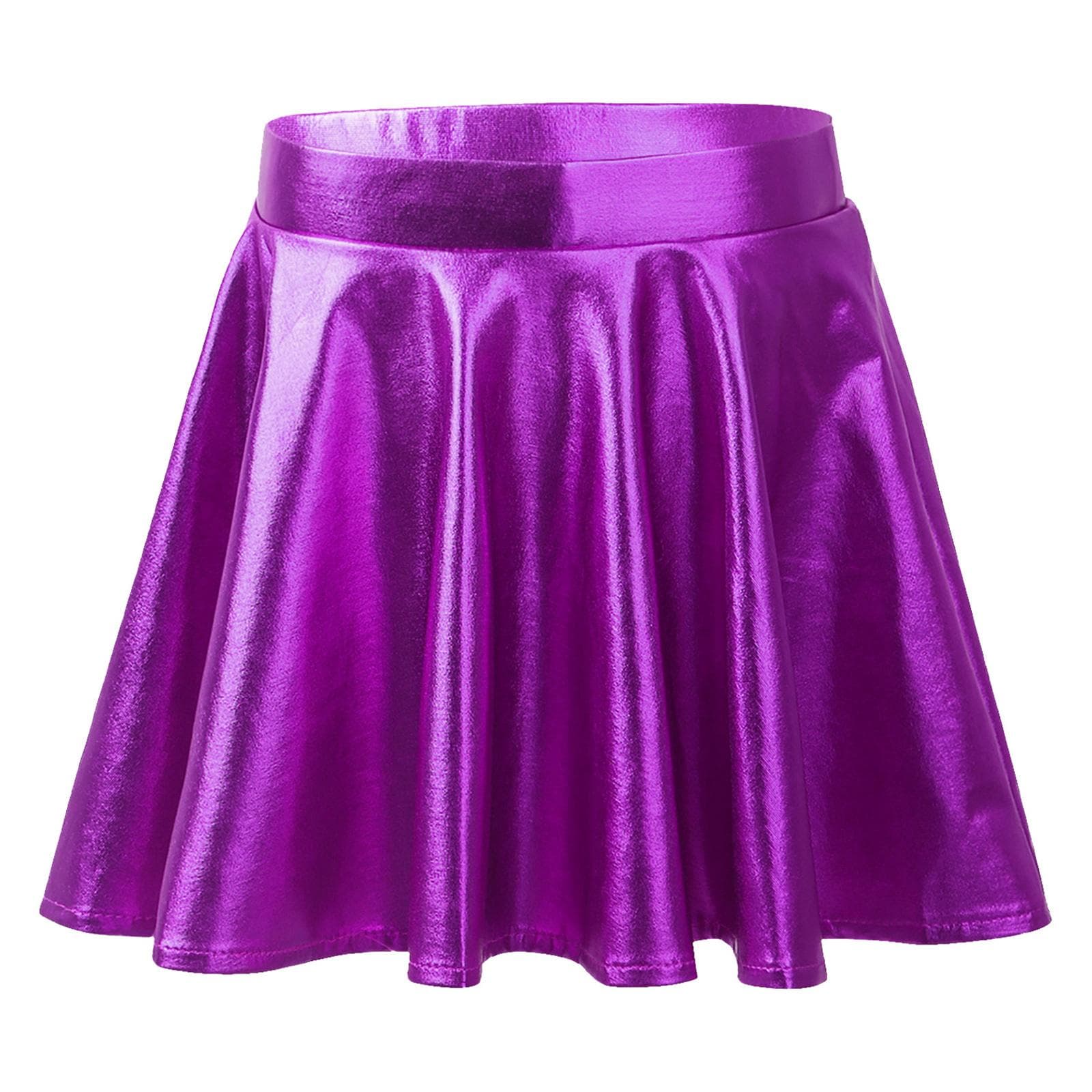 Kids Girls Metallic Flared Skater Skort High Elastic Waist Athletic Dance Scooter Skirt 11-12 Years purple