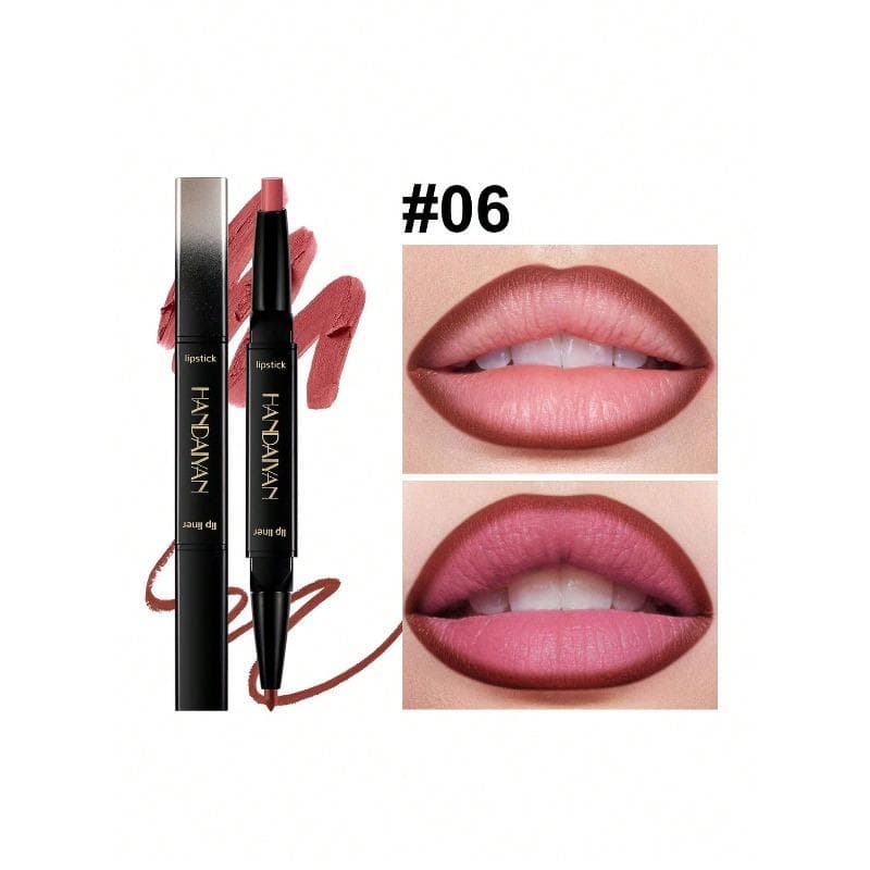 2-In-1 Dual-Ended Lipstick & Lip Liner, Natural Long-Lasting Matte Finish, For Singles Party, Christmas, Portable Cosmetics
