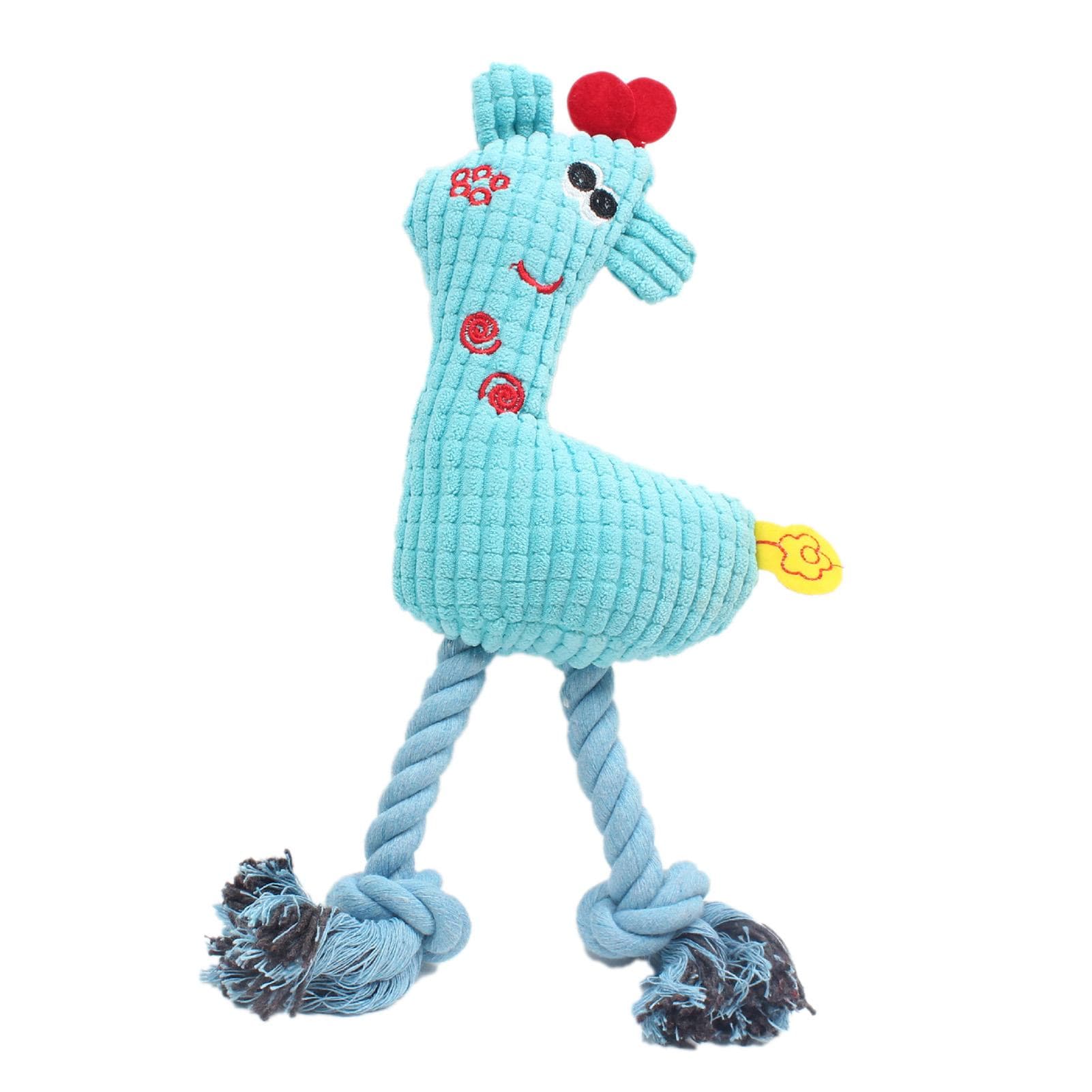 Dog Plush Toy Puppy Chewing Woven Rope Flannel Giraffe Shape Safe Cute for Pet Teeth Cleaning Sky blue