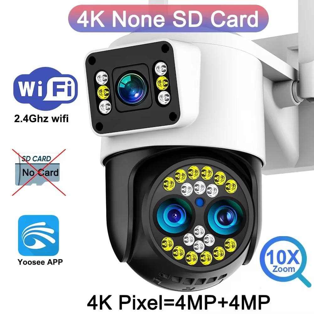 4K 8MP IP Camera WiFi Outdoor Waterproof 10x Zoom 4G Wireless Camera Yoosee Triple Lens Dual Screen Voice ColorNight Vision CCTV Wifi Camera