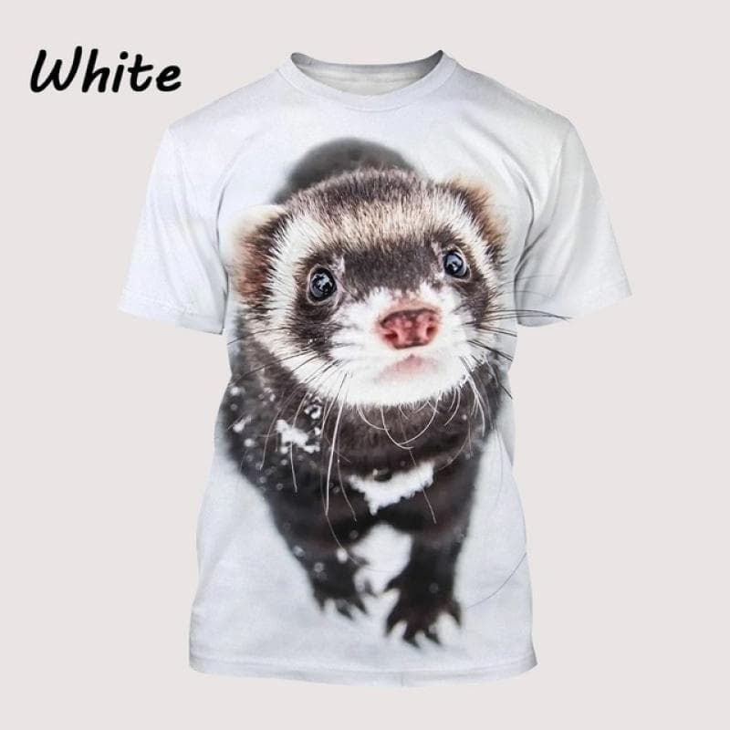 Unisex Casual Top O-neck Loose Short Sleeves Summer Fashion Creative Animal Cute Ferret 3D Printing T-shirt XL