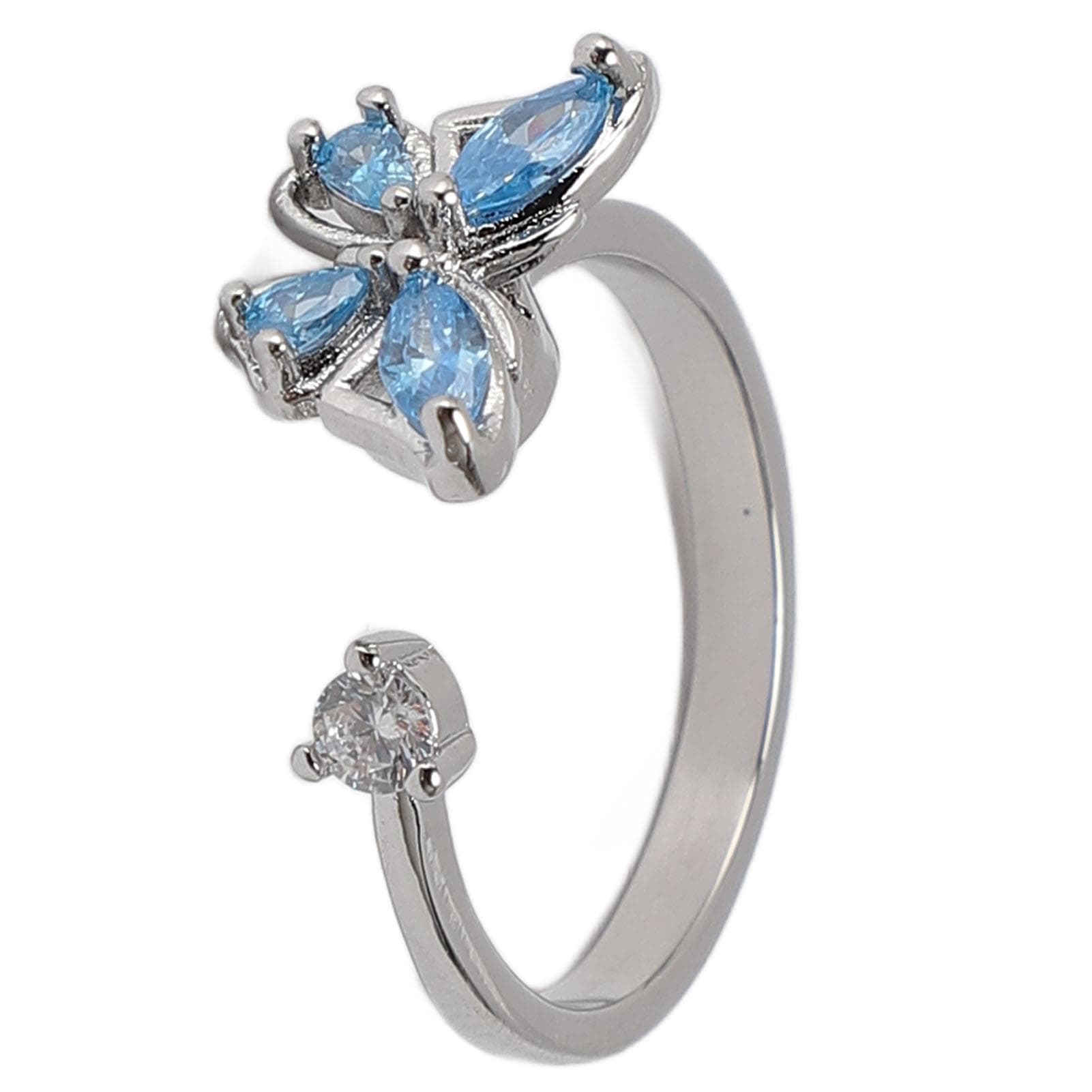 Open Ring with Rotating Decor Stackable Adjustable Index Finger Ring for Women Daily Styling Party Blue Decor white gold