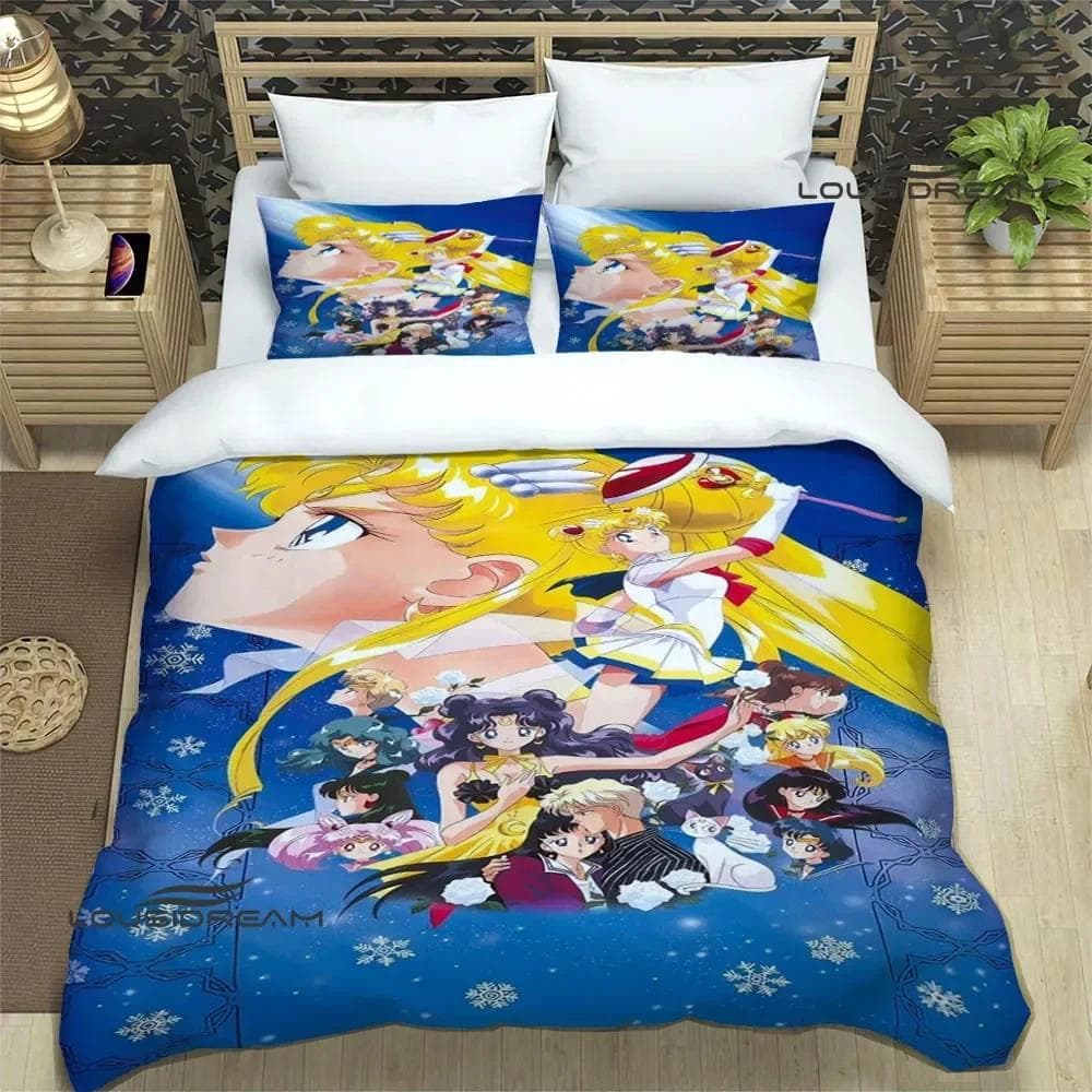 Cartoon S-Sailor Moon Bedding Sets exquisite bed supplies set duvet cover bed comforter set bedding set luxury birthday gift EU single(135x200cm)