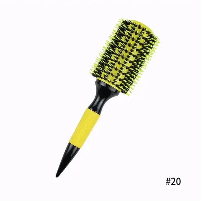 6 Sizes Barber Salon Wood Handle Boar Bristles Round Brush Professional Hairdressing Hair Brush Hair Round Comb Styling Tools 20 Yellow