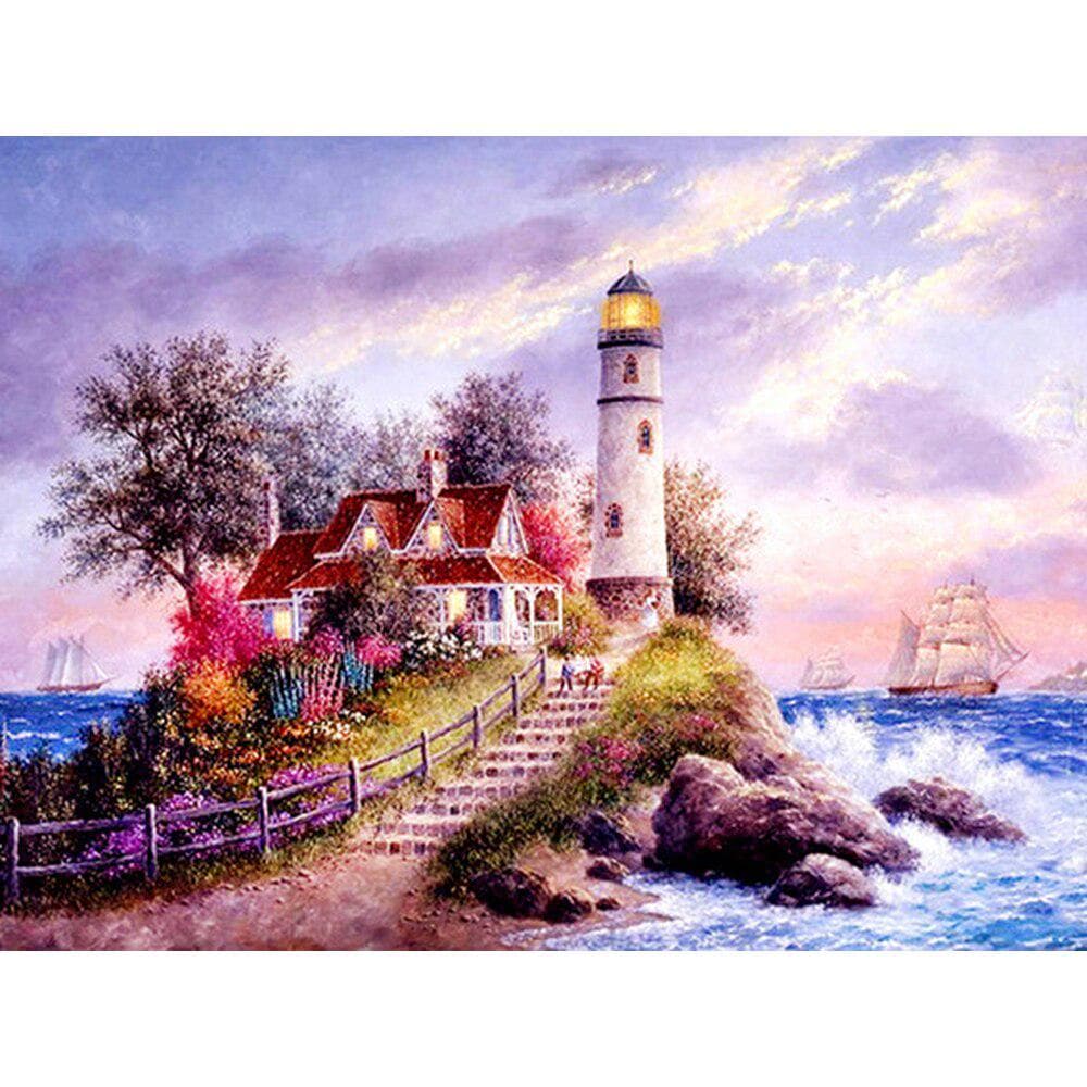 Diamond Embroidery Landscape Lighthouse Full Round Diamond Painting Scenery Rhinestone Cross Stitch 20X30CM