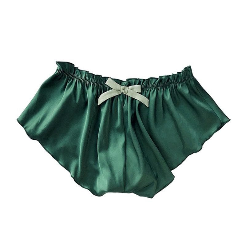 Women's Plus Size Pajamas Briefs Solid Color Satin Underwear Seamless Shorts Sexy Lingerie S green