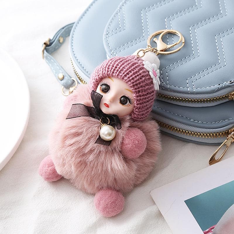 Cute Plush Keychain Imitation Rex Rabbit Fur Ball Keyring Big Eye Doll Pendant Car Bag Charm