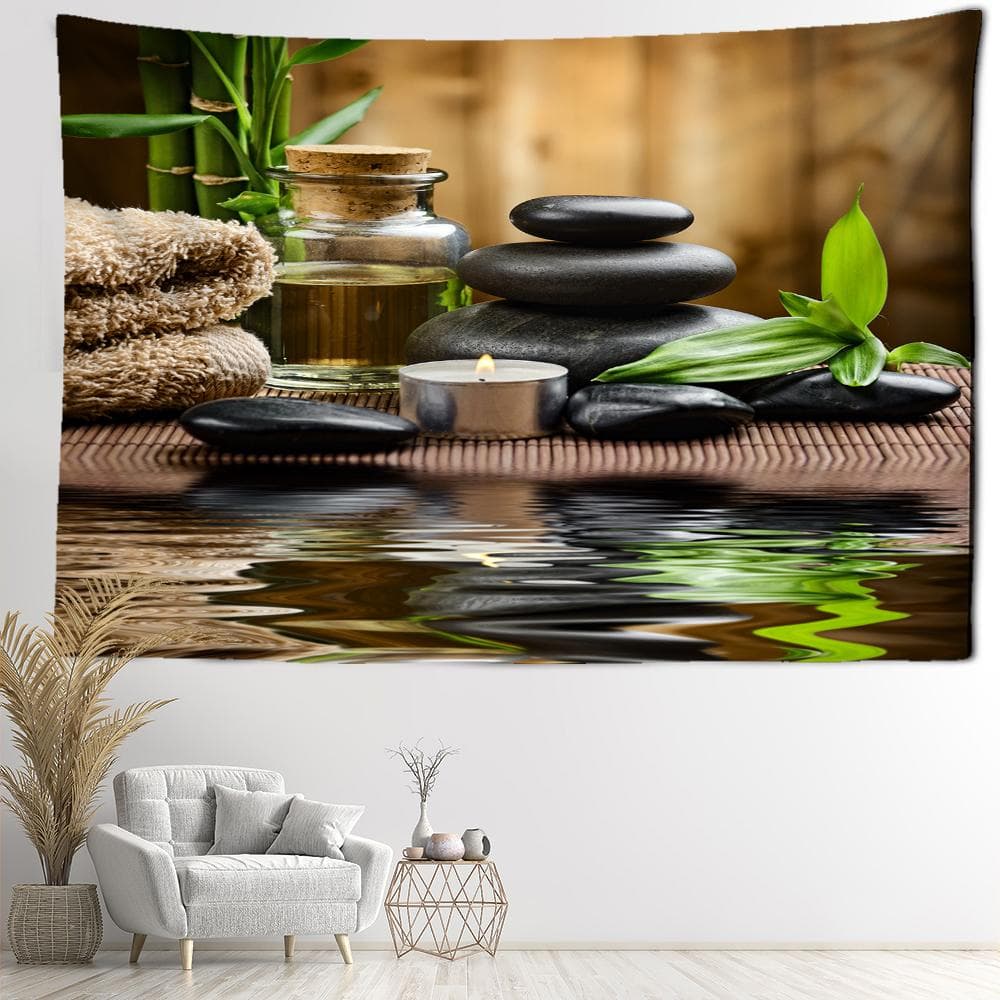 Bamboo Forest And Stone Scenery Tapestry Wall Hanging Bohemian Natural Scenery Minimalist Art Room Bedroom Home Decor 95x70CM