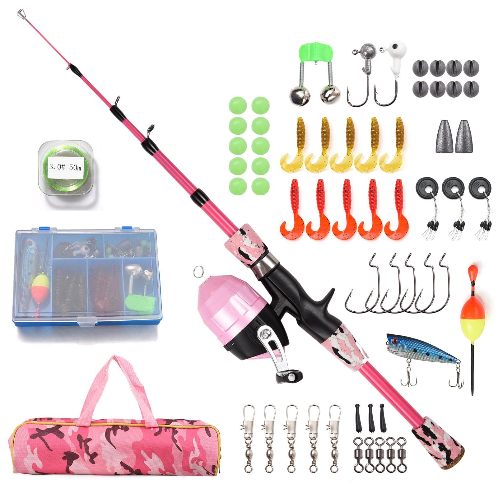 Kids Fishing Rod and Reel Combo Full Kit 1.2m/1.5m Telescopic Casting Rod Pole with Spincast Reel 1.5M pink