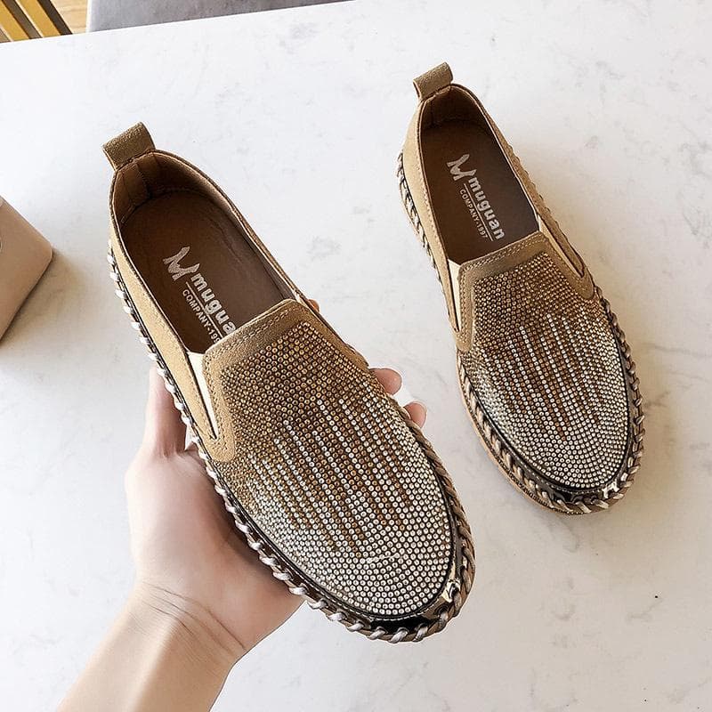 Women Glitter Crystal Loafers Fashion Platform Casual Shoes Slip On Shoes 43 khaki