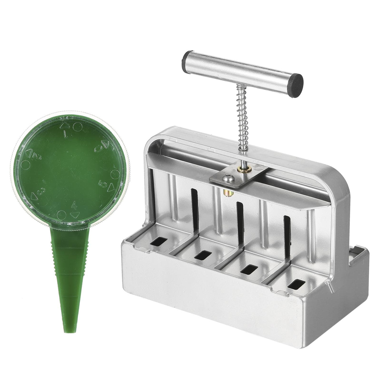 Soil Blocker Soil Block Maker 2 inch 8 Cell Soil Blocking Tool kit with 3 Sizes Seed Pins with 1 handheld seeder silver