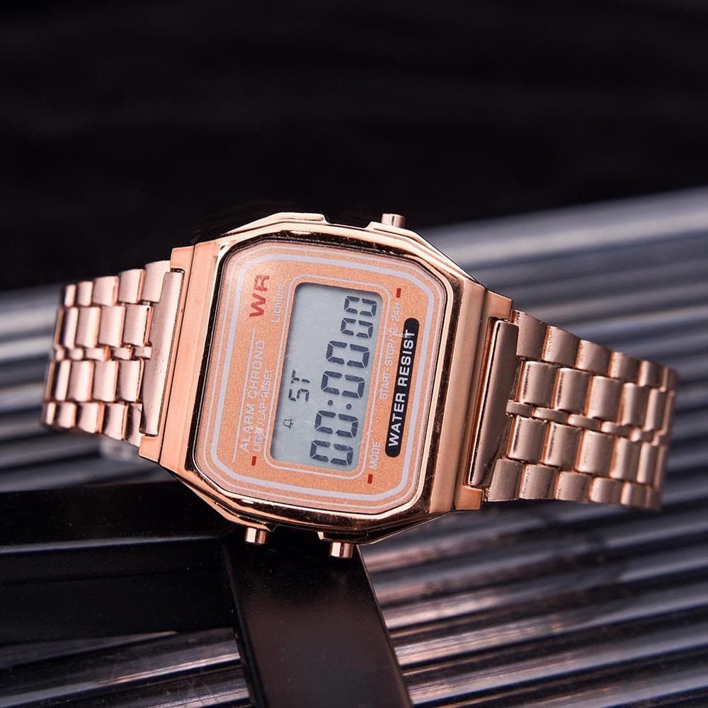 F91W Band Watch Waterproof Retro Digital Stainless Steel Sports Military Watches Men Women Luxury Electronic Wrist Watches Clock rose gold