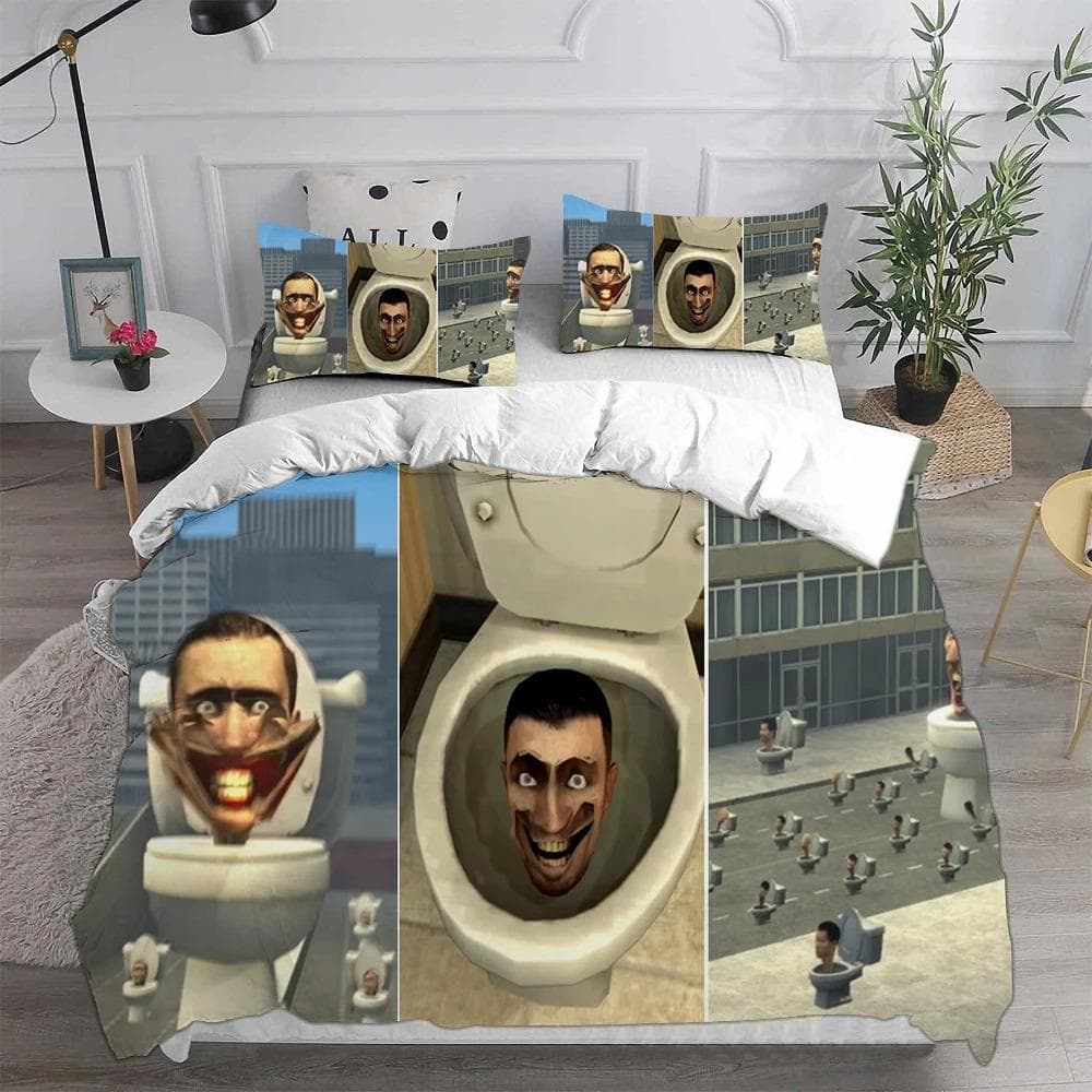 Game Skibidi Toilet Arale Comforter Bedding Sets Gamer Quilt Cover Duvet Cover Sets Kids Adult Size 260x240cm-3pcs
