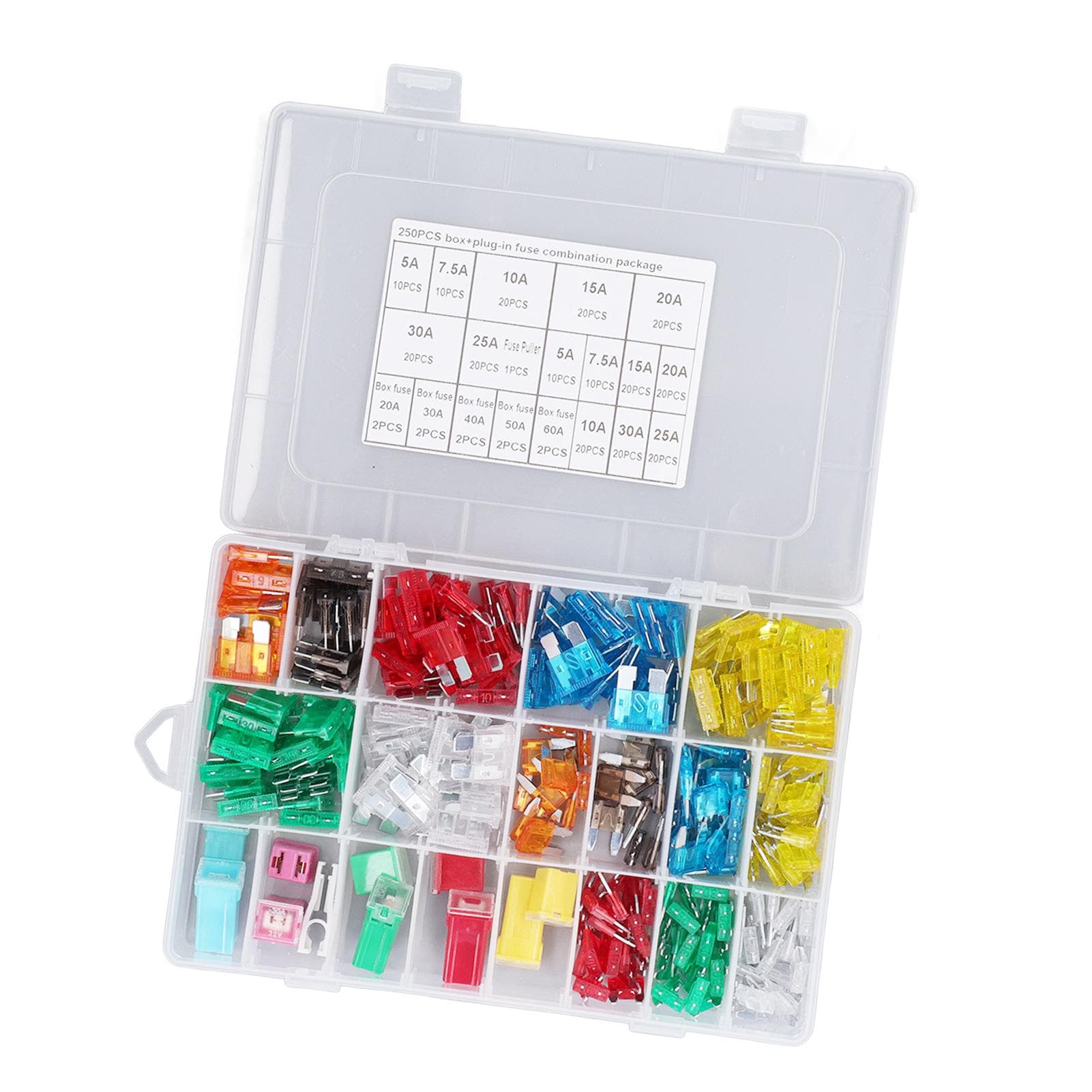 250 Pieces Automotive Fuses High Frequency Blade and Box Shape Combination Car Fuse Assortment Kit
